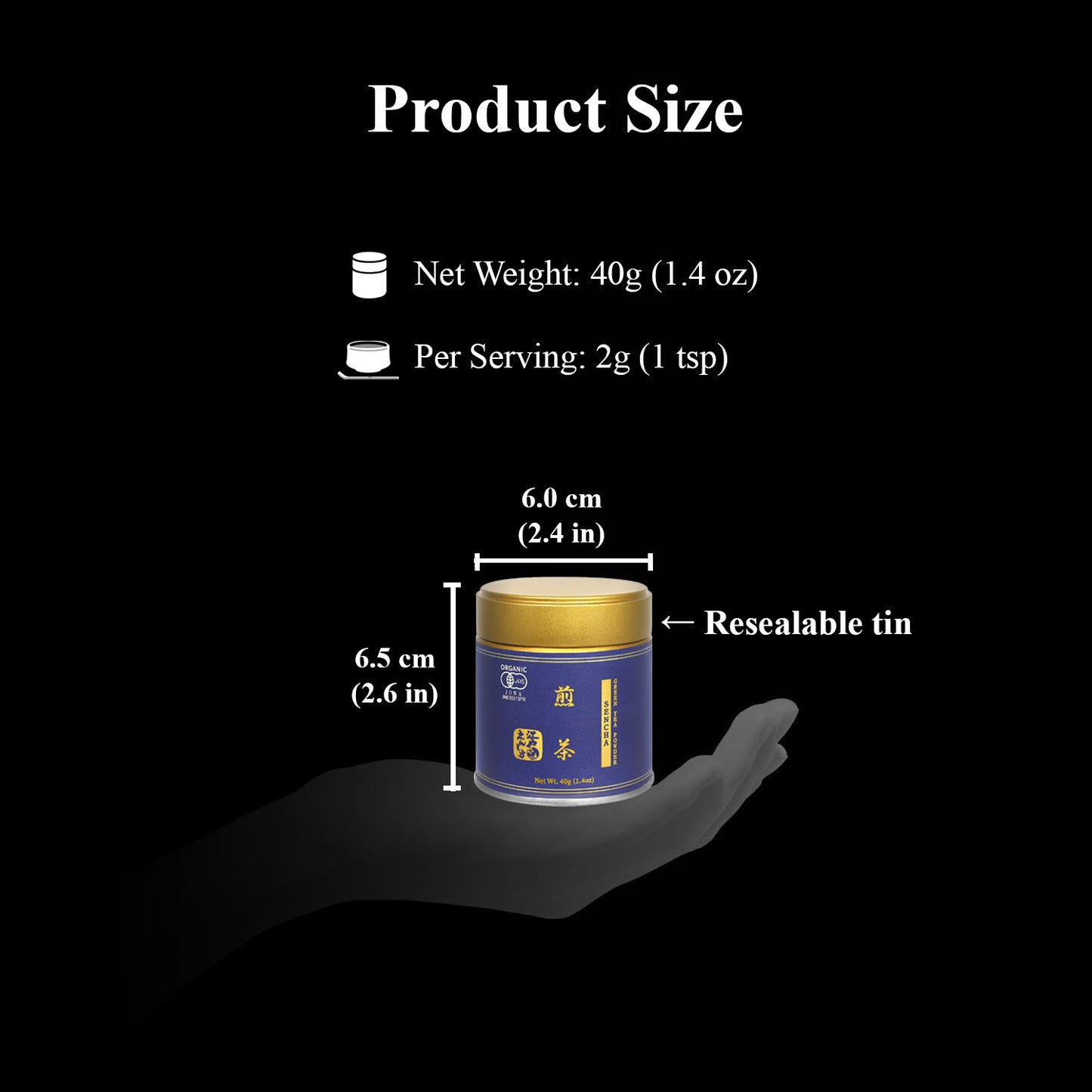 YEDOENSIS Sencha Powder - Organic Japanese Green Tea Powder (40g)