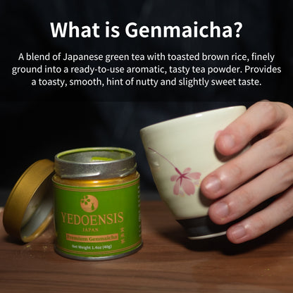 YEDOENSIS Premium Genmaicha - Authentic Japanese Green Tea with Roasted Brown Rice Genmaicha Powder (40g)