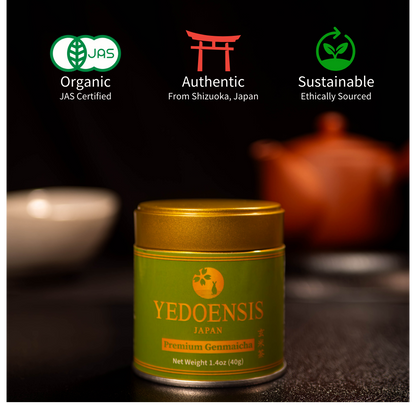 YEDOENSIS Premium Genmaicha - Authentic Japanese Green Tea with Roasted Brown Rice Genmaicha Powder (40g)