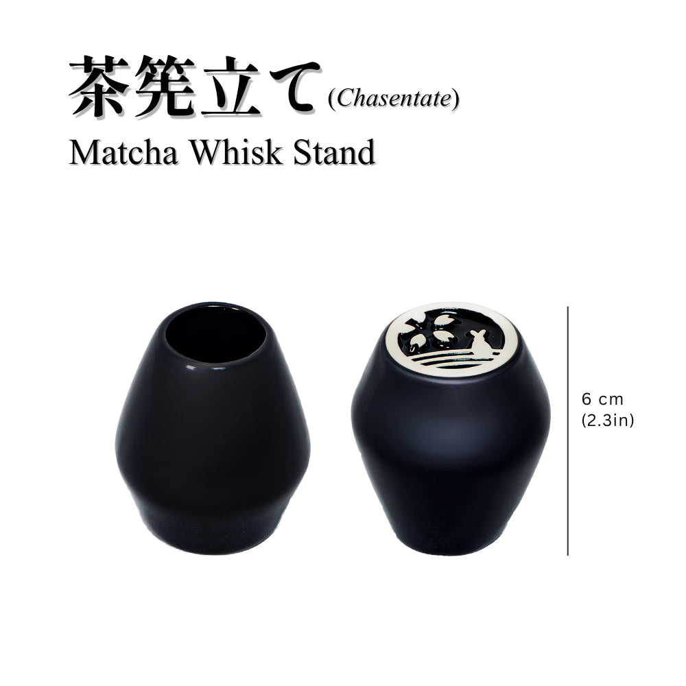 A photo displaying the chasentate, or matcha whisk stand. Displayed with Yedoensis logo on the bottom and a 6 cm or 2.3 inch height measurement.