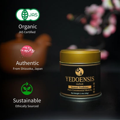 YEDOENSIS Pure Ceremonial Matcha "Somei-Yoshino" - Authentic Japanese Green Tea Ceremonial Matcha Powder (40g)