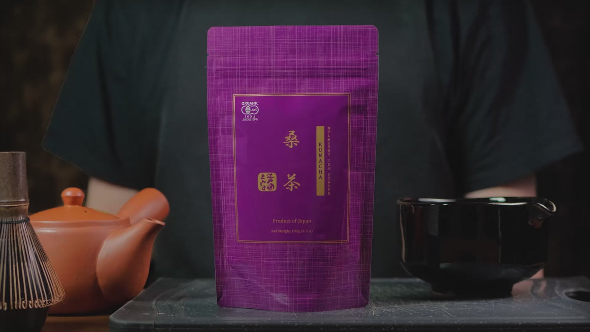 Video showing how to prepare and enjoy Yedoensis Kuwacha mulberry leaf tea.